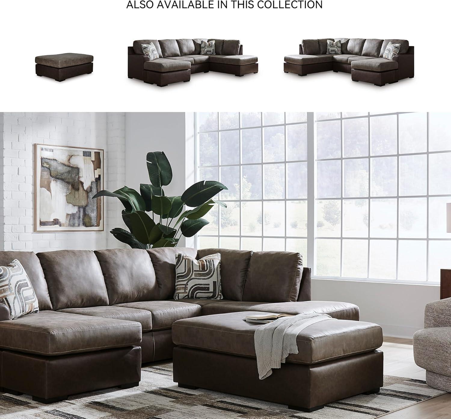 imageSignature Design by Ashley BalticPark Contemporary Oversized Accent Ottoman Foam Cushions Faux Leather Upholstery 53 W x 38 D x 22 H TwoToneBrown