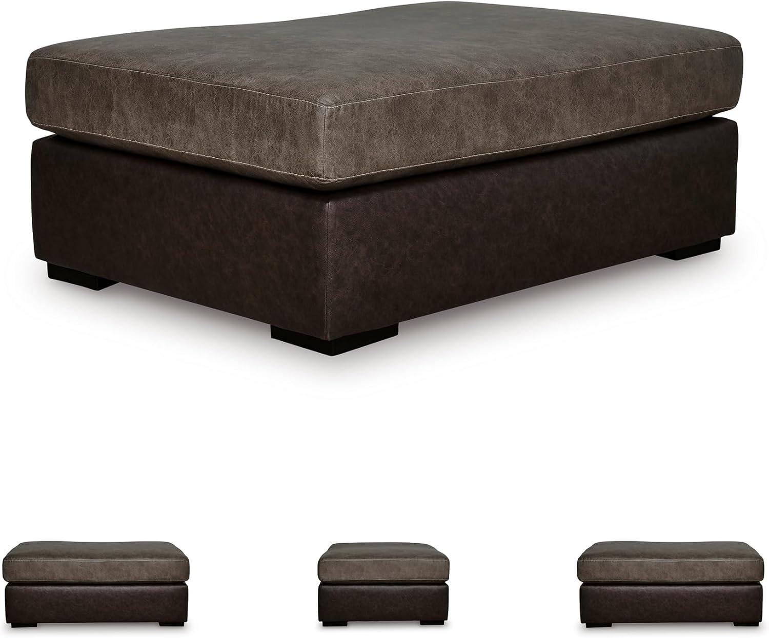 imageSignature Design by Ashley BalticPark Contemporary Oversized Accent Ottoman Foam Cushions Faux Leather Upholstery 53 W x 38 D x 22 H TwoToneBrown