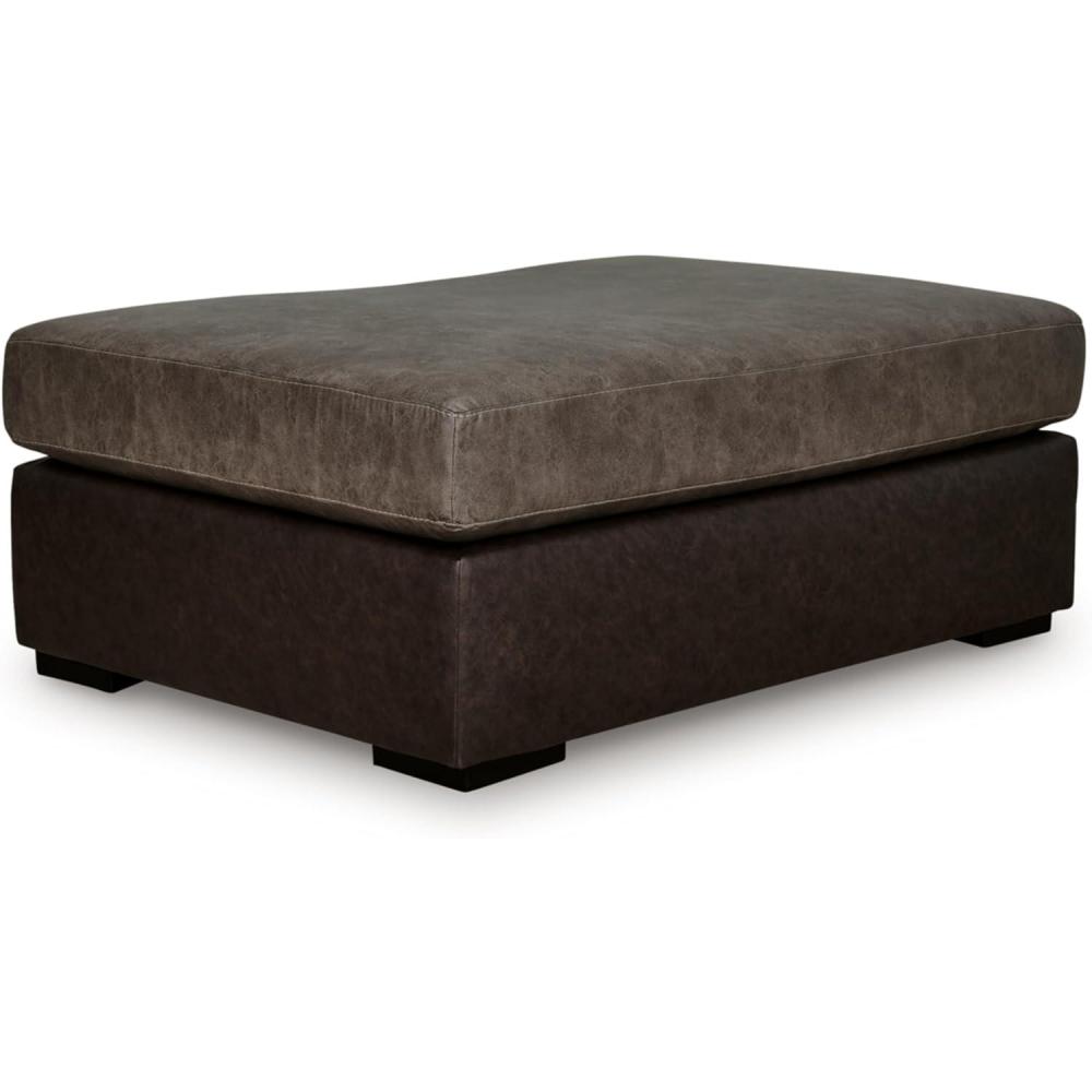 imageSignature Design by Ashley BalticPark Contemporary Oversized Accent Ottoman Foam Cushions Faux Leather Upholstery 53 W x 38 D x 22 H TwoToneBrown