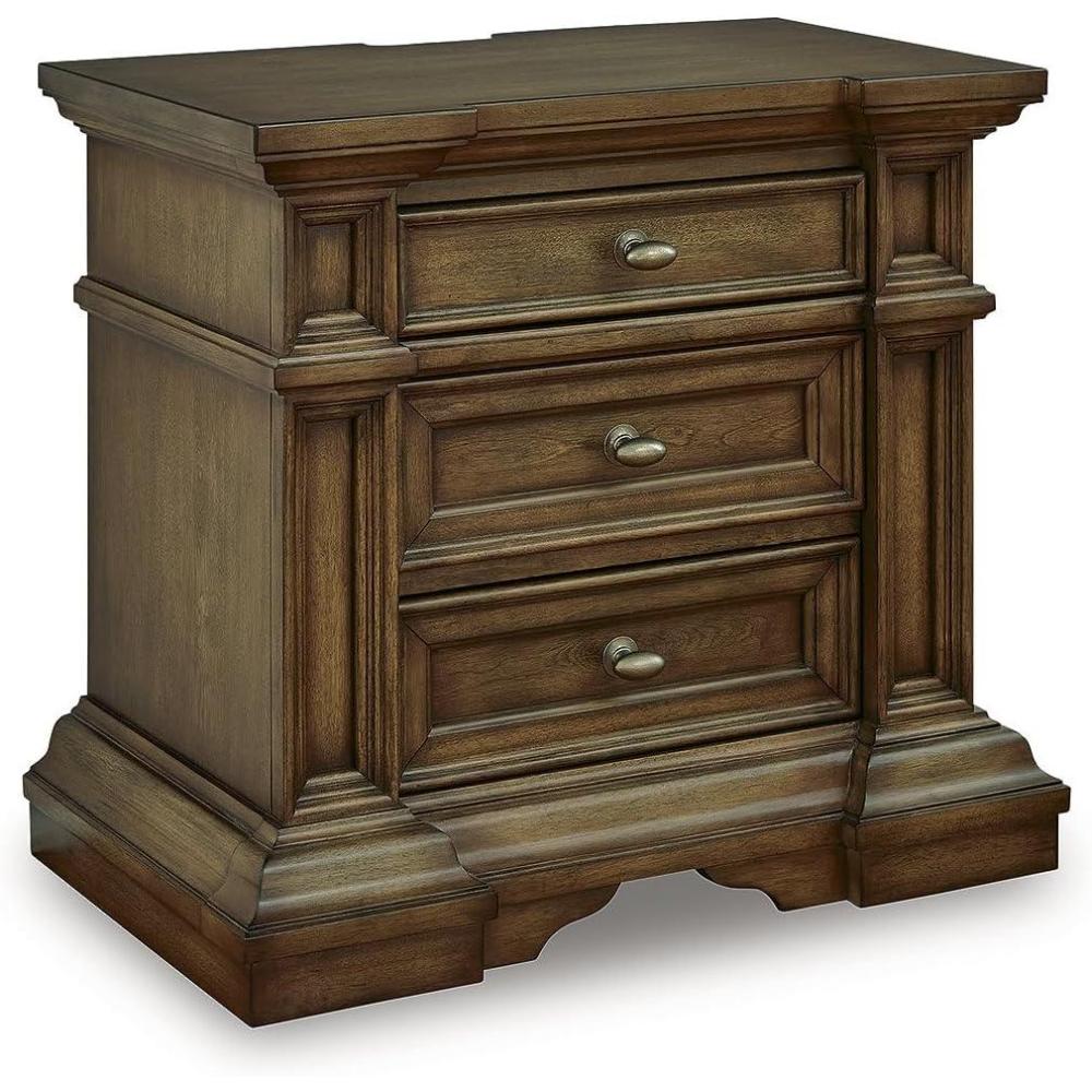imageSignature Design by Ashley Thoridan Transitional 3Drawer Nightstand with USB Ports Dark Brown