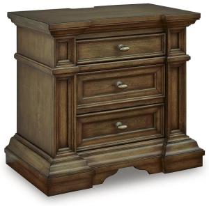 Signature Design by Ashley Thoridan Transitional 3-Drawer Nightstand with USB Ports, Dark Brown