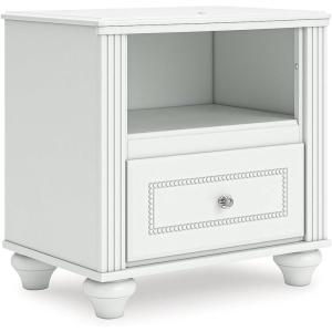 Signature Design by Ashley Trindura Classic Nightstand with USB Port and Led Light, White