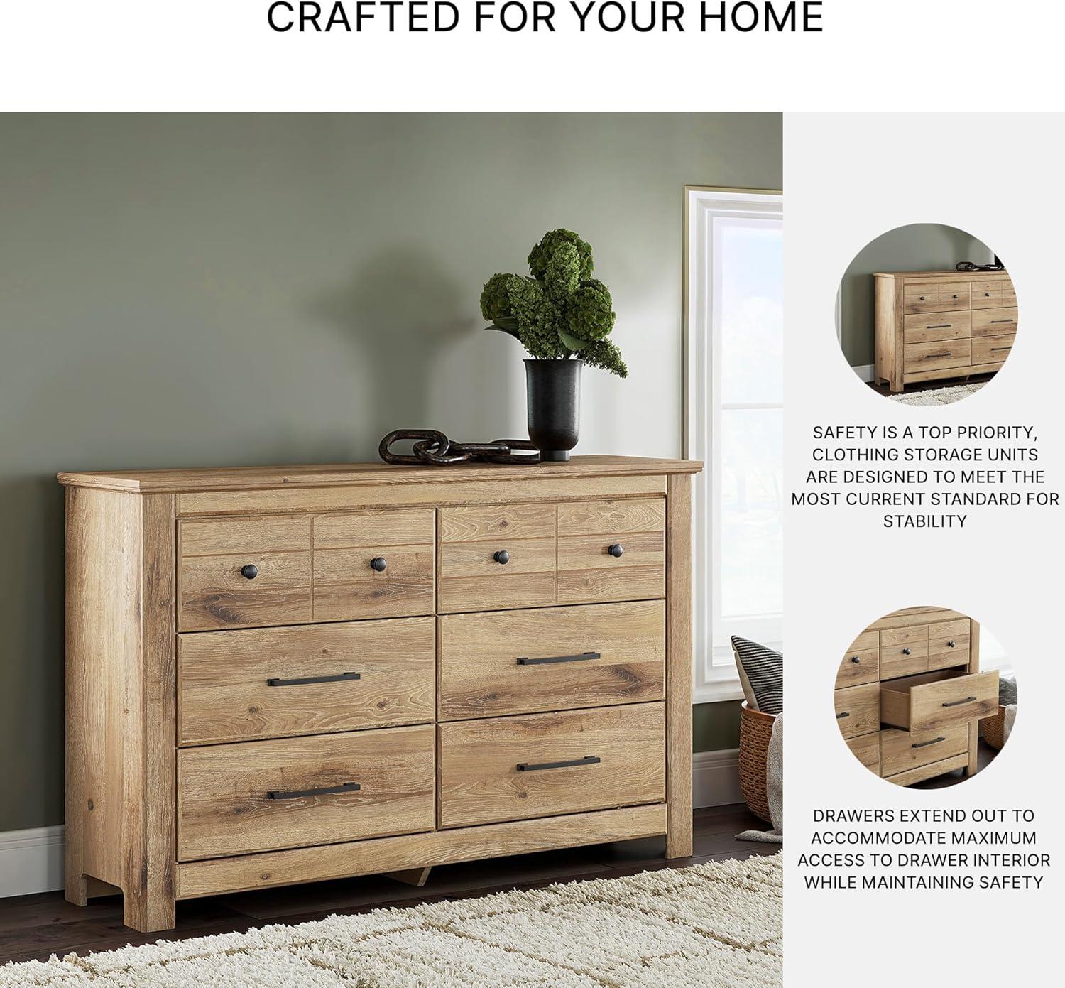 imageSignature Design by Ashley Allihauser Vintage 6Drawer Dresser with Safety Stop and Anti Tipping Light Brown