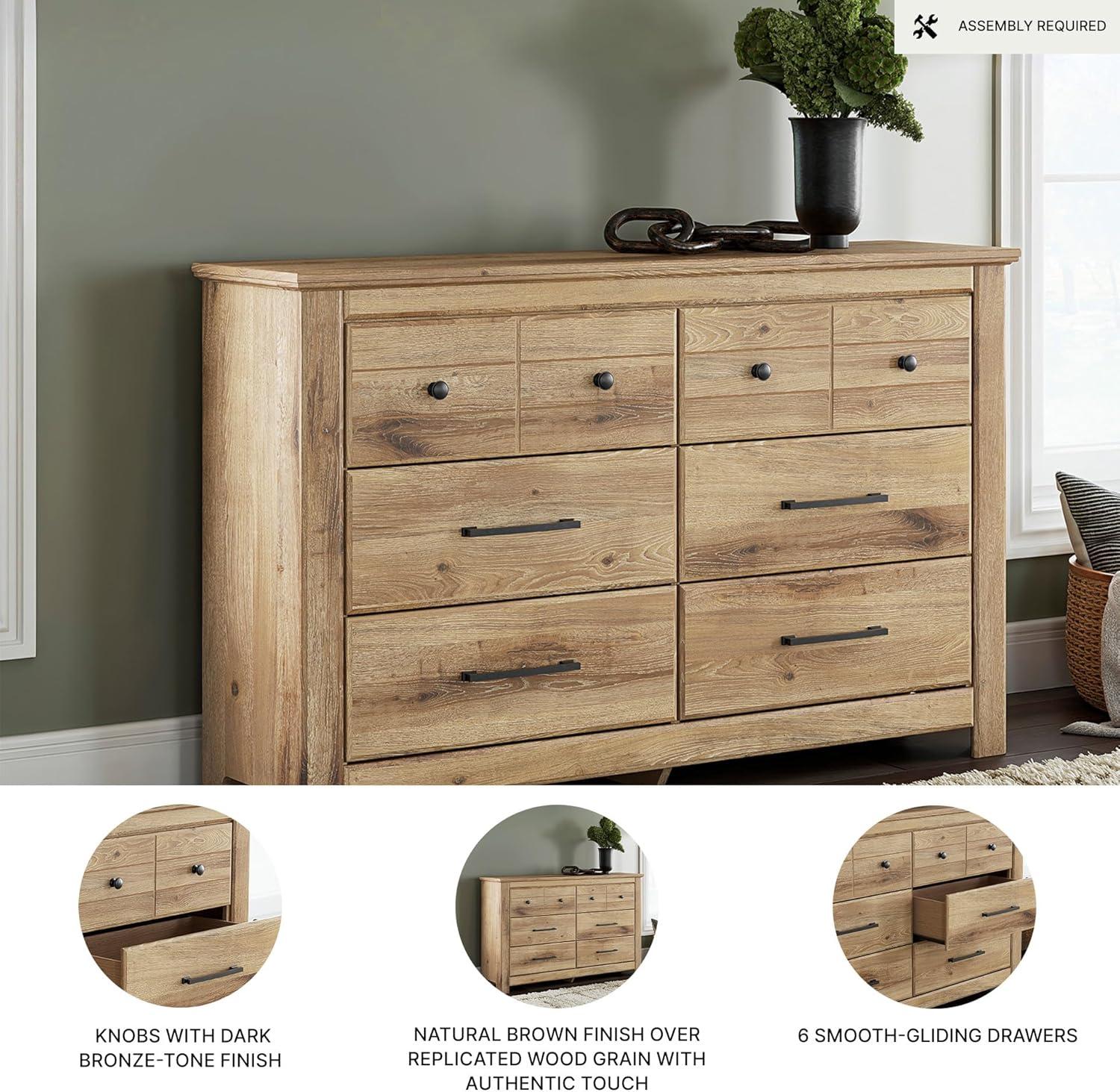 imageSignature Design by Ashley Allihauser Vintage 6Drawer Dresser with Safety Stop and Anti Tipping Light Brown