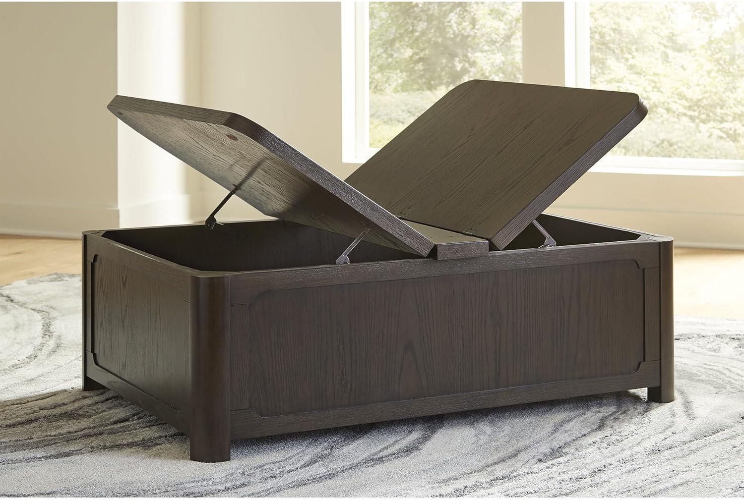 imageSignature Design by Ashley Breckington Country Rustic Coffee Table with Storage and Flip Top Dark Brown