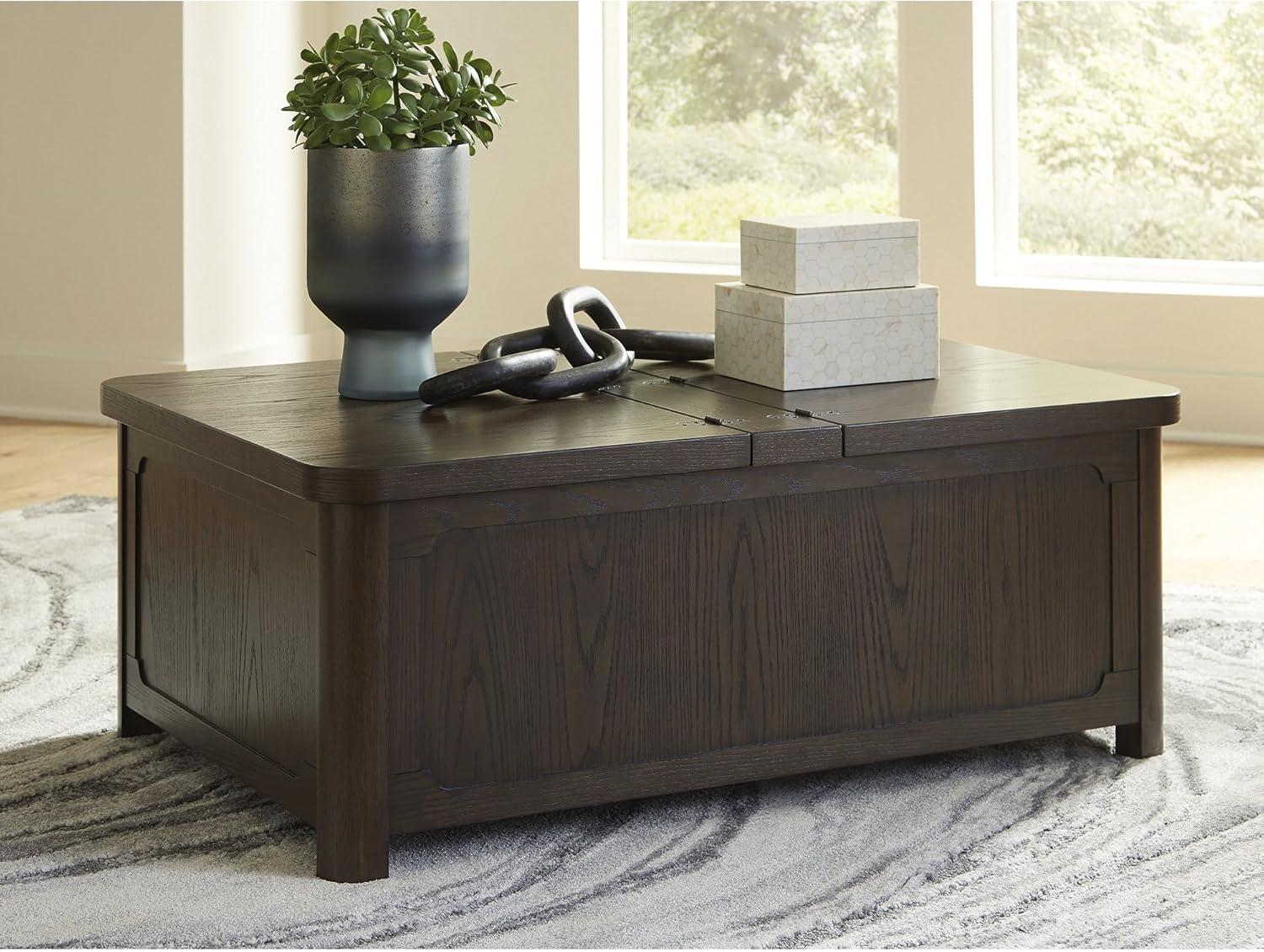 imageSignature Design by Ashley Breckington Country Rustic Coffee Table with Storage and Flip Top Dark Brown