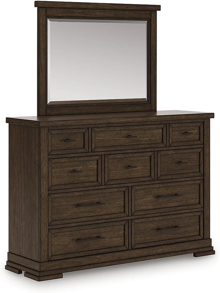 imageSignature Design by Ashley Taffenbrook Casual 10Drawer Dresser and Mirror with FeltLined Top Drawers and Safety Stop Dark Brown
