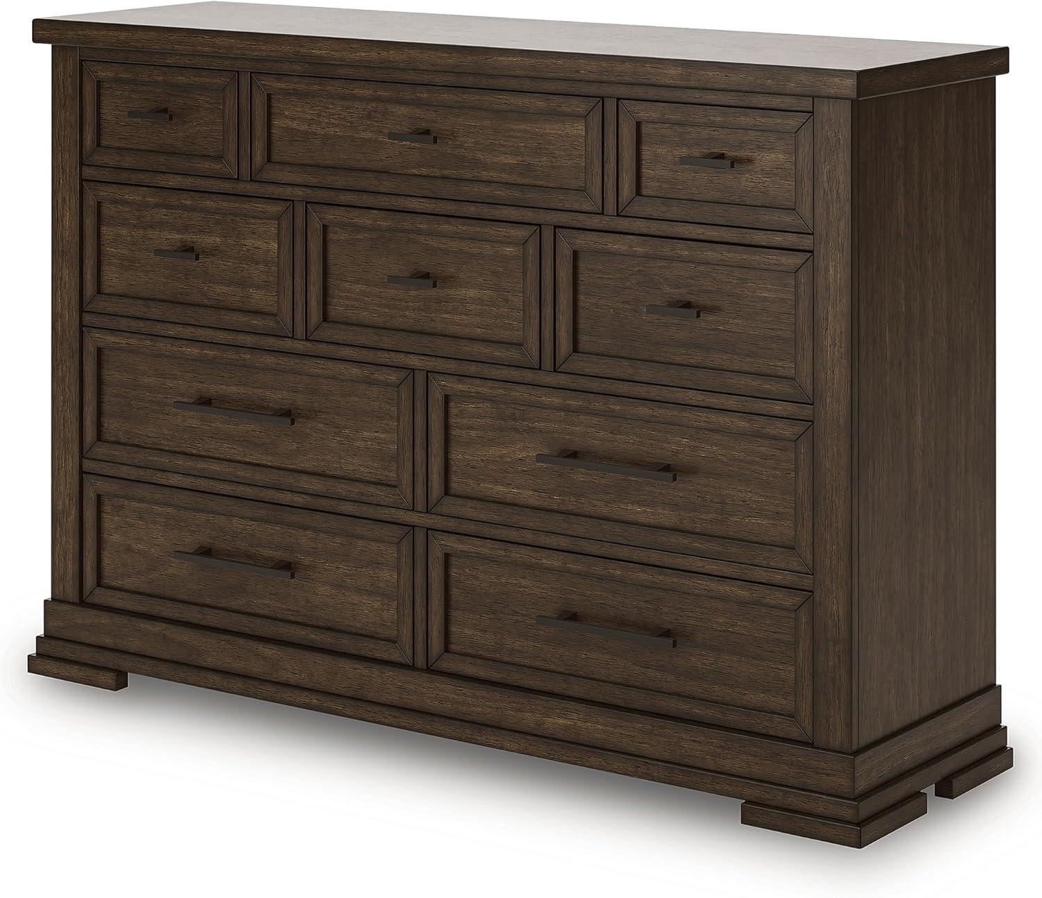 imageSignature Design by Ashley Taffenbrook Casual 10Drawer Dresser and Mirror with FeltLined Top Drawers and Safety Stop Dark Brown
