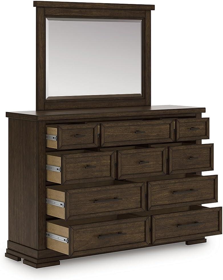 imageSignature Design by Ashley Taffenbrook Casual 10Drawer Dresser and Mirror with FeltLined Top Drawers and Safety Stop Dark Brown