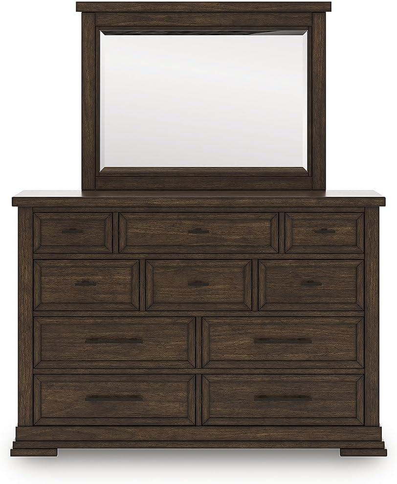 imageSignature Design by Ashley Taffenbrook Casual 10Drawer Dresser and Mirror with FeltLined Top Drawers and Safety Stop Dark Brown