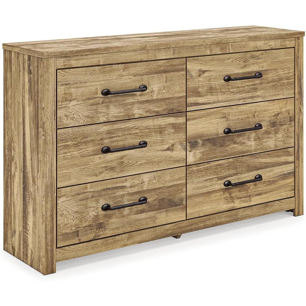 imageSignature Design by Ashley Hastiport Farmhouse 6Drawer Dresser with Safety Stop Light Brown