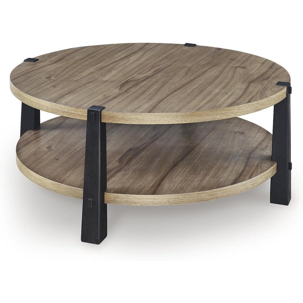 imageSignature Design by Ashley Ridgester Farmhouse Coffee Table with Storage Light Brown amp Black