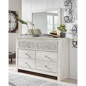 Signature Design by Ashley Paxberry Traditional 6-Drawer Dresser and Mirror with Safety Stop, White