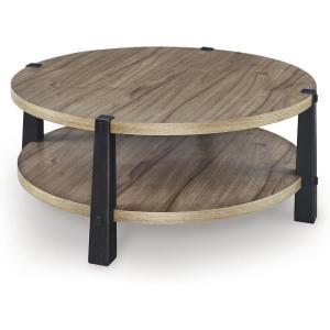 Signature Design by Ashley Ridgester Farmhouse Coffee Table with Storage, Light Brown & Black