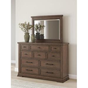 Signature Design by Ashley Taffenbrook Casual 10-Drawer Dresser and Mirror with Felt-Lined Top Drawers and Safety Stop, Dark Brown