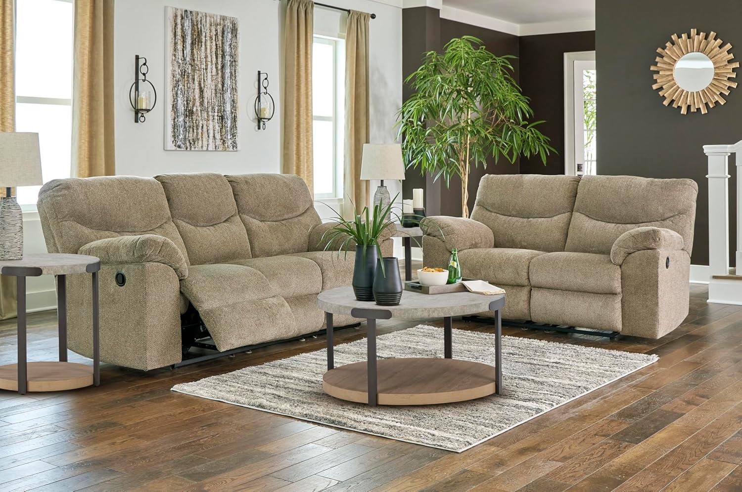 imageSignature Design by Ashley Alphons Transitional Tufted Reclining Loveseat Light BrownLight Brown