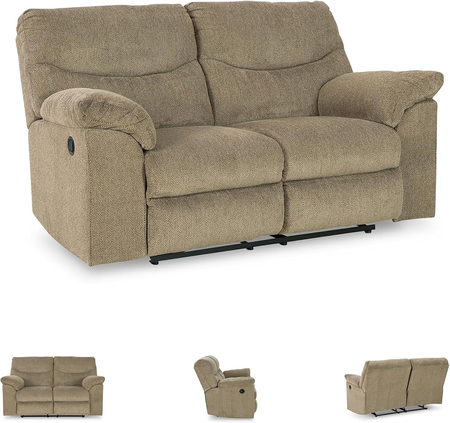 imageSignature Design by Ashley Alphons Transitional Tufted Reclining Loveseat Light BrownLight Brown