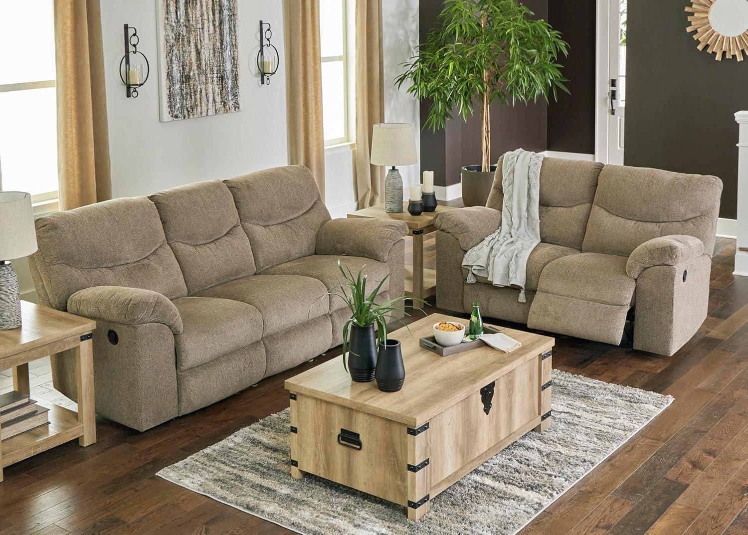 imageSignature Design by Ashley Alphons Transitional Tufted Reclining Loveseat Light BrownLight Brown