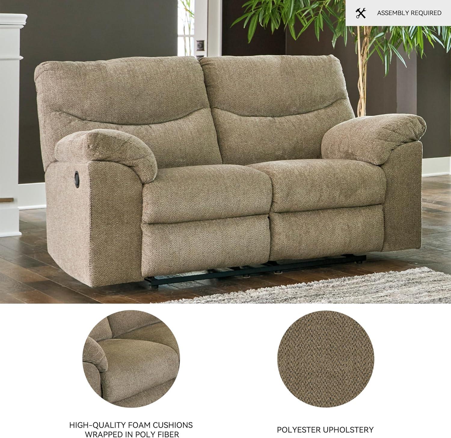 imageSignature Design by Ashley Alphons Transitional Tufted Reclining Loveseat Light BrownLight Brown