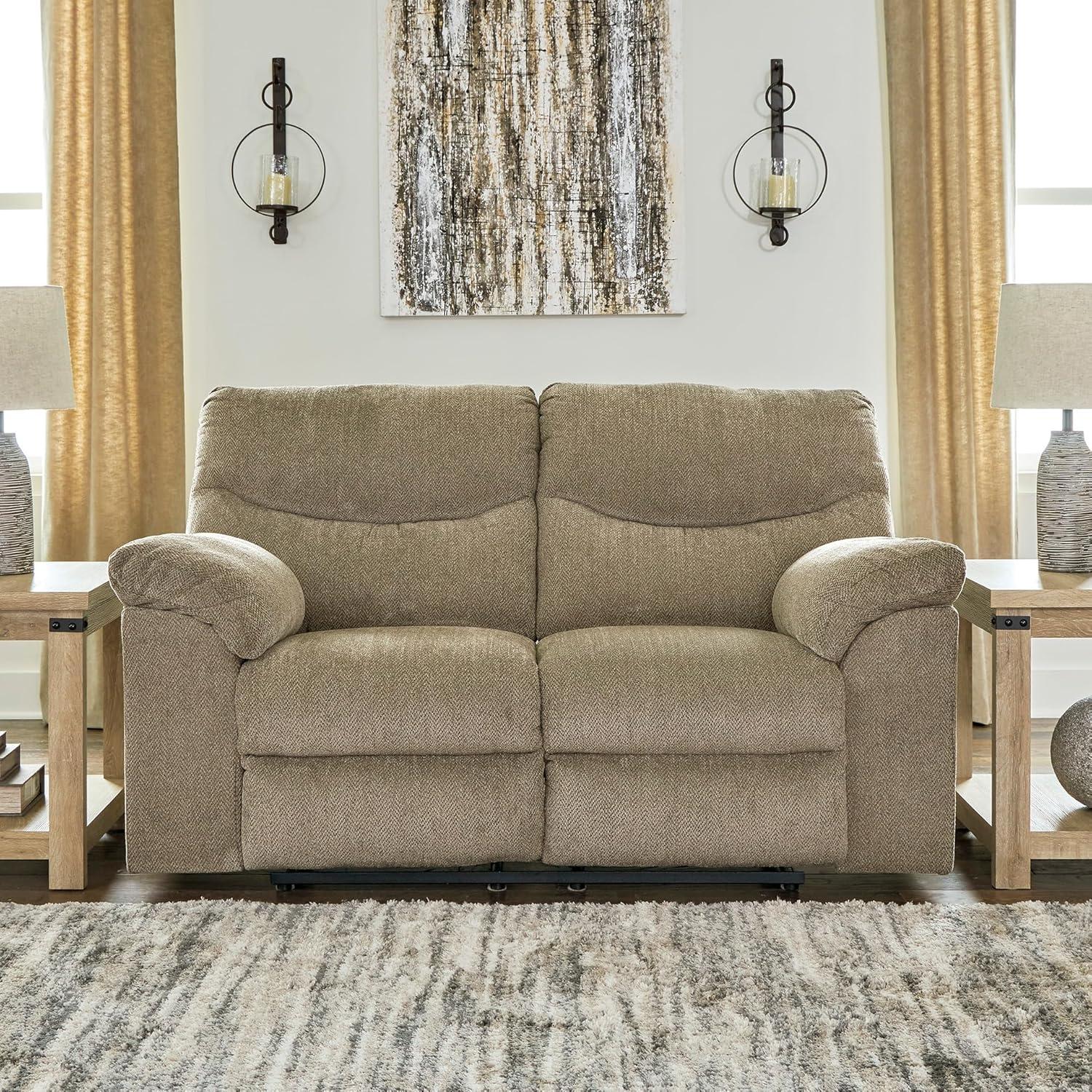 imageSignature Design by Ashley Alphons Transitional Tufted Reclining Loveseat Light BrownLight Brown