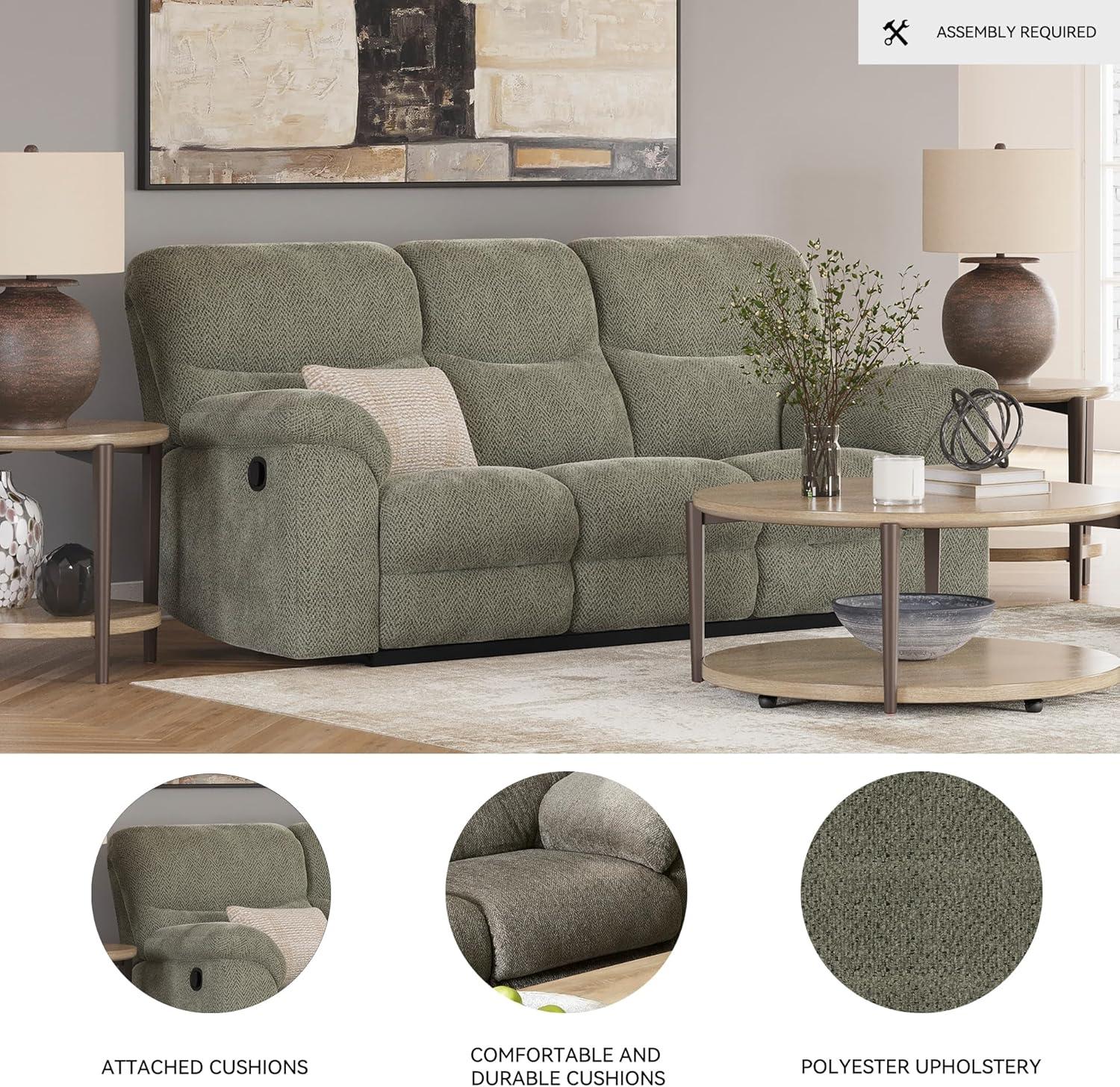 imageSignature Design by Ashley Alphons Transitional Tufted Reclining Sofa Light GrayBrown