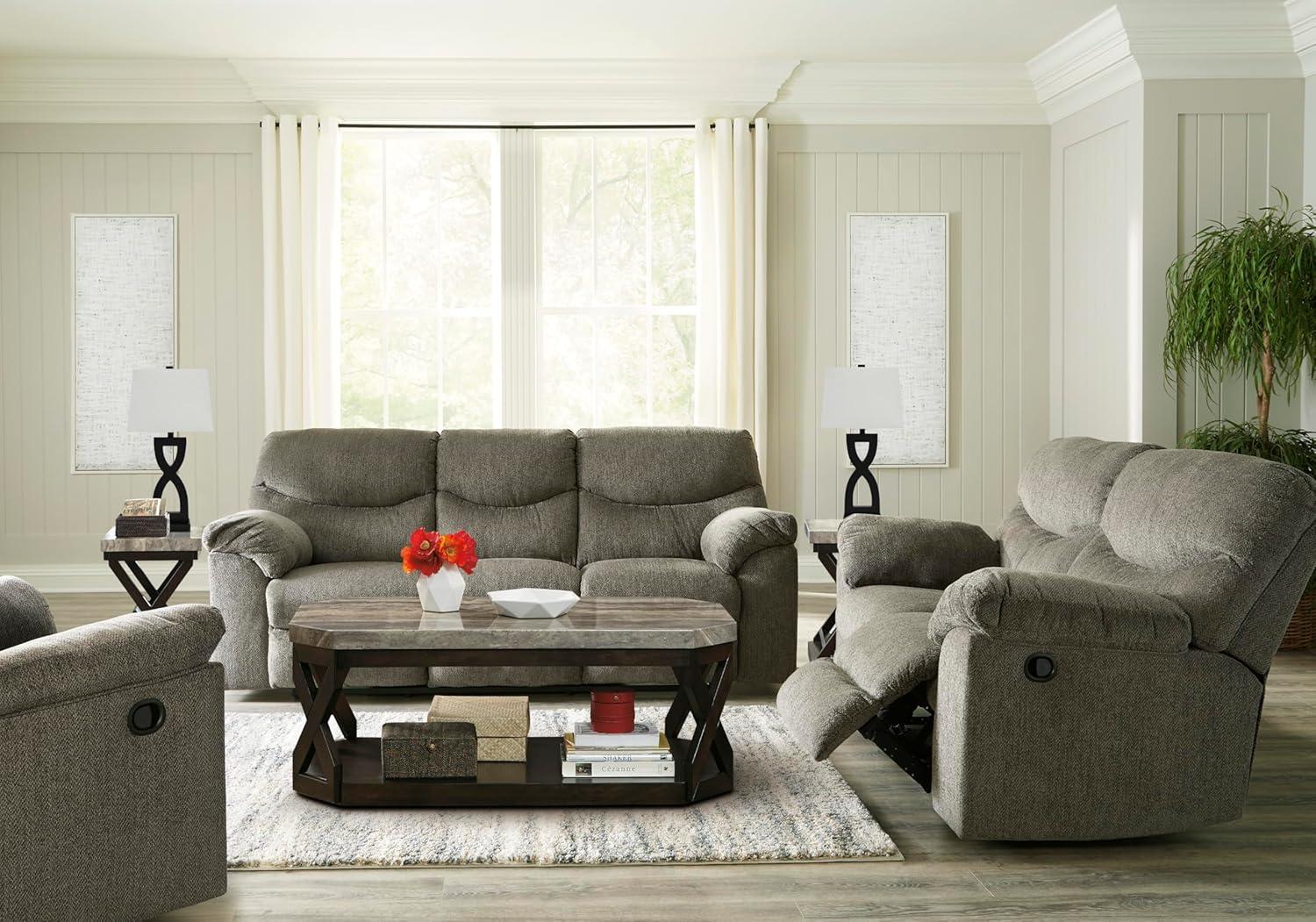 imageSignature Design by Ashley Alphons Transitional Tufted Reclining Sofa Light GrayBrown
