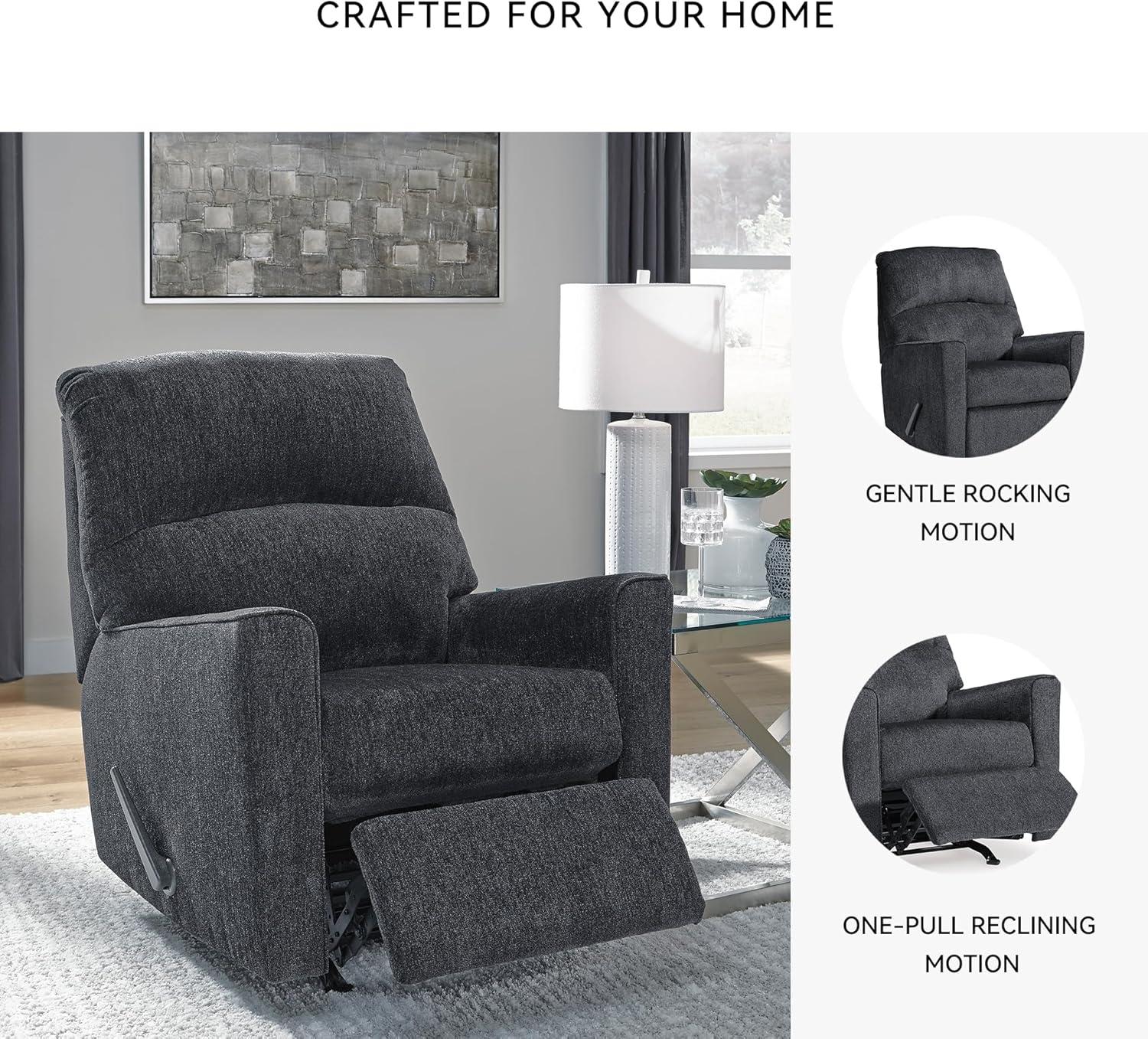 imageSignature Design by Ashley Altari Rocker Recliner Chair Plush Chenille Upholstered Reclining Chair Gentle Rocking Motion Cozy Seating for Everyday Relaxation 34 W x 39 D x 40 HCharcoal