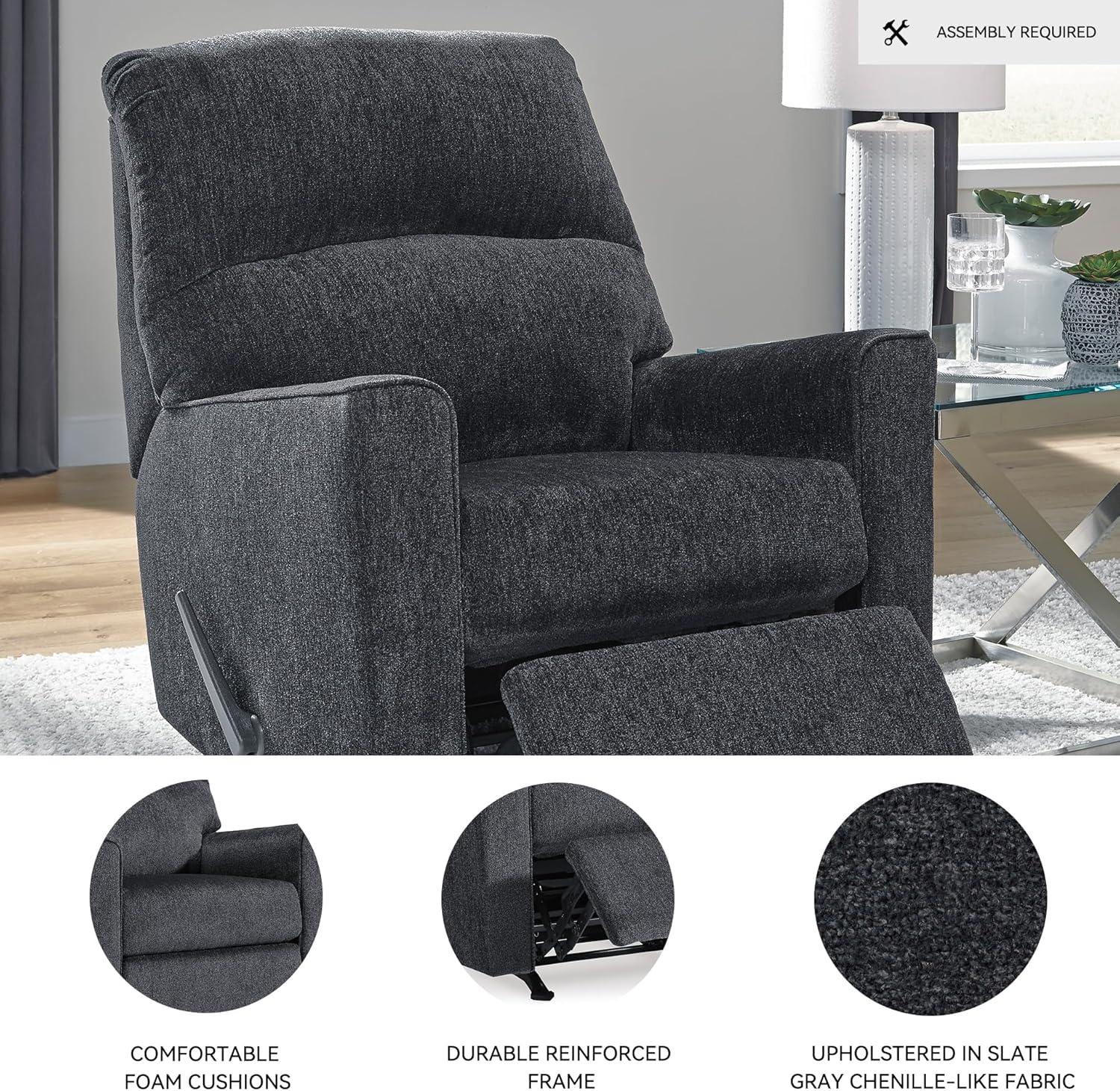 imageSignature Design by Ashley Altari Rocker Recliner Chair Plush Chenille Upholstered Reclining Chair Gentle Rocking Motion Cozy Seating for Everyday Relaxation 34 W x 39 D x 40 HCharcoal