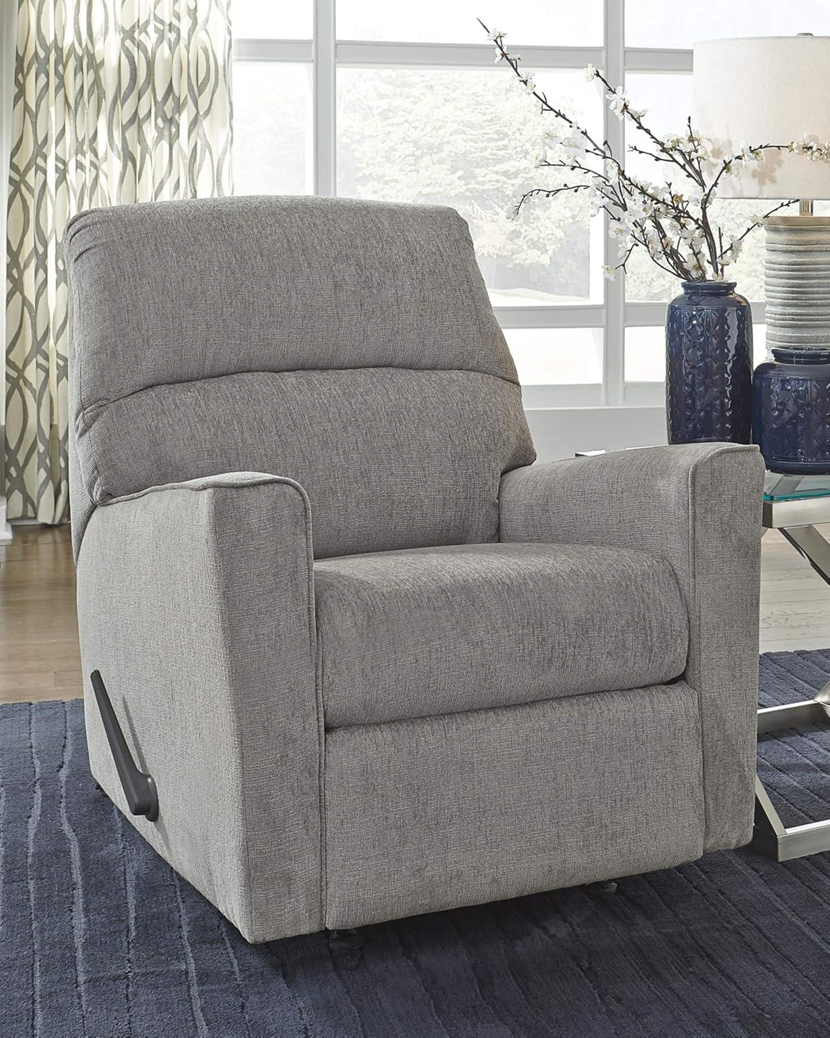 imageSignature Design by Ashley Altari Rocker Recliner Chair Plush Chenille Upholstered Reclining Chair Gentle Rocking Motion Cozy Seating for Everyday Relaxation 34 W x 39 D x 40 HGrey