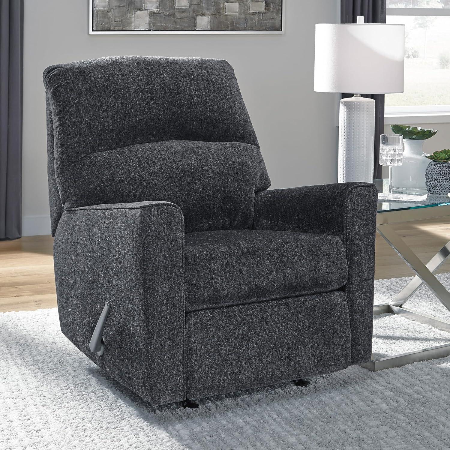 imageSignature Design by Ashley Altari Rocker Recliner Chair Plush Chenille Upholstered Reclining Chair Gentle Rocking Motion Cozy Seating for Everyday Relaxation 34 W x 39 D x 40 HCharcoal
