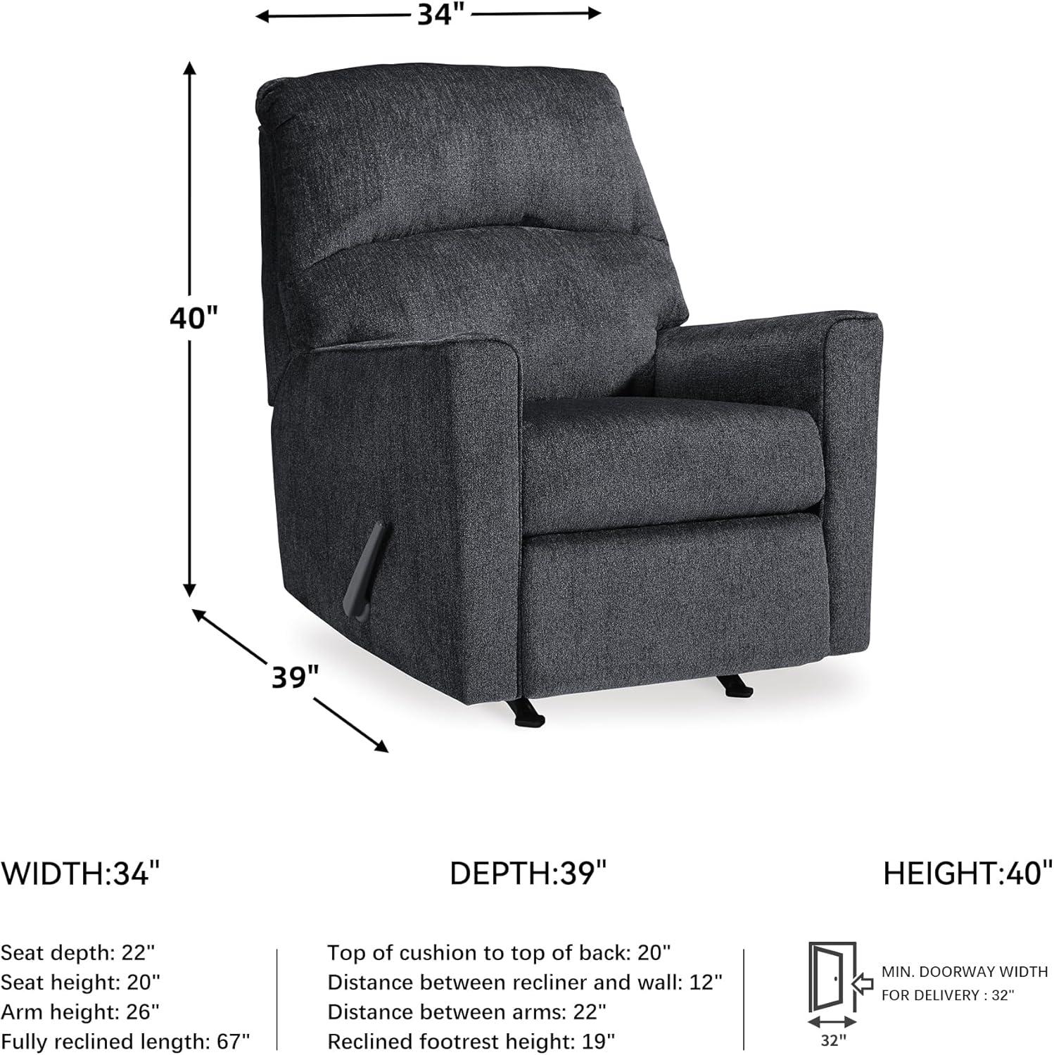 imageSignature Design by Ashley Altari Rocker Recliner Chair Plush Chenille Upholstered Reclining Chair Gentle Rocking Motion Cozy Seating for Everyday Relaxation 34 W x 39 D x 40 HCharcoal