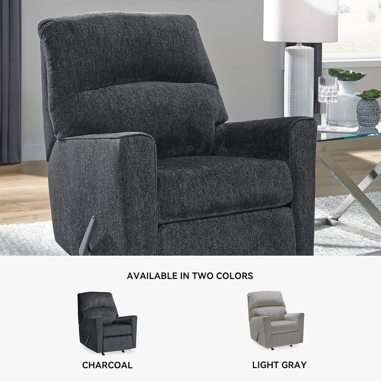 imageSignature Design by Ashley Altari Rocker Recliner Chair Plush Chenille Upholstered Reclining Chair Gentle Rocking Motion Cozy Seating for Everyday Relaxation 34 W x 39 D x 40 HCharcoal