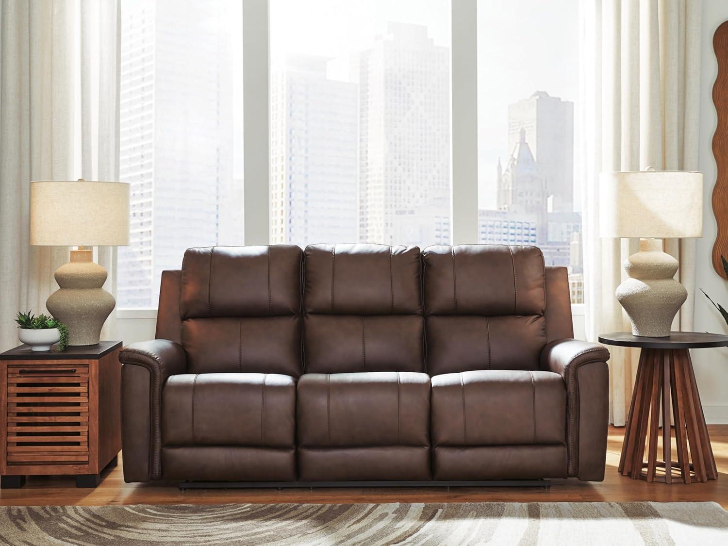imageSignature Design by Ashley Beryton Power Reclining Loveseat with Console amp Adjustable Headrest USBA amp USBC Charging Leather 75 W x 41 D x 43 H BrownPower Reclining Sofa