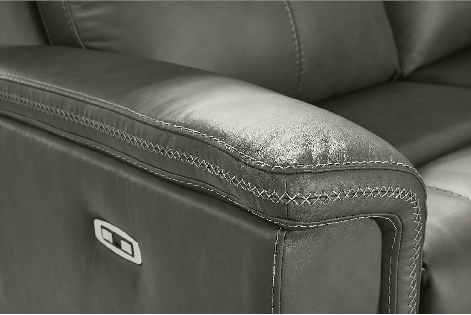 imageSignature Design by Ashley Burnley Contemporary Leather Match Power Reclining Sofa with Adjustable Headrest and USB Charging Port Gray
