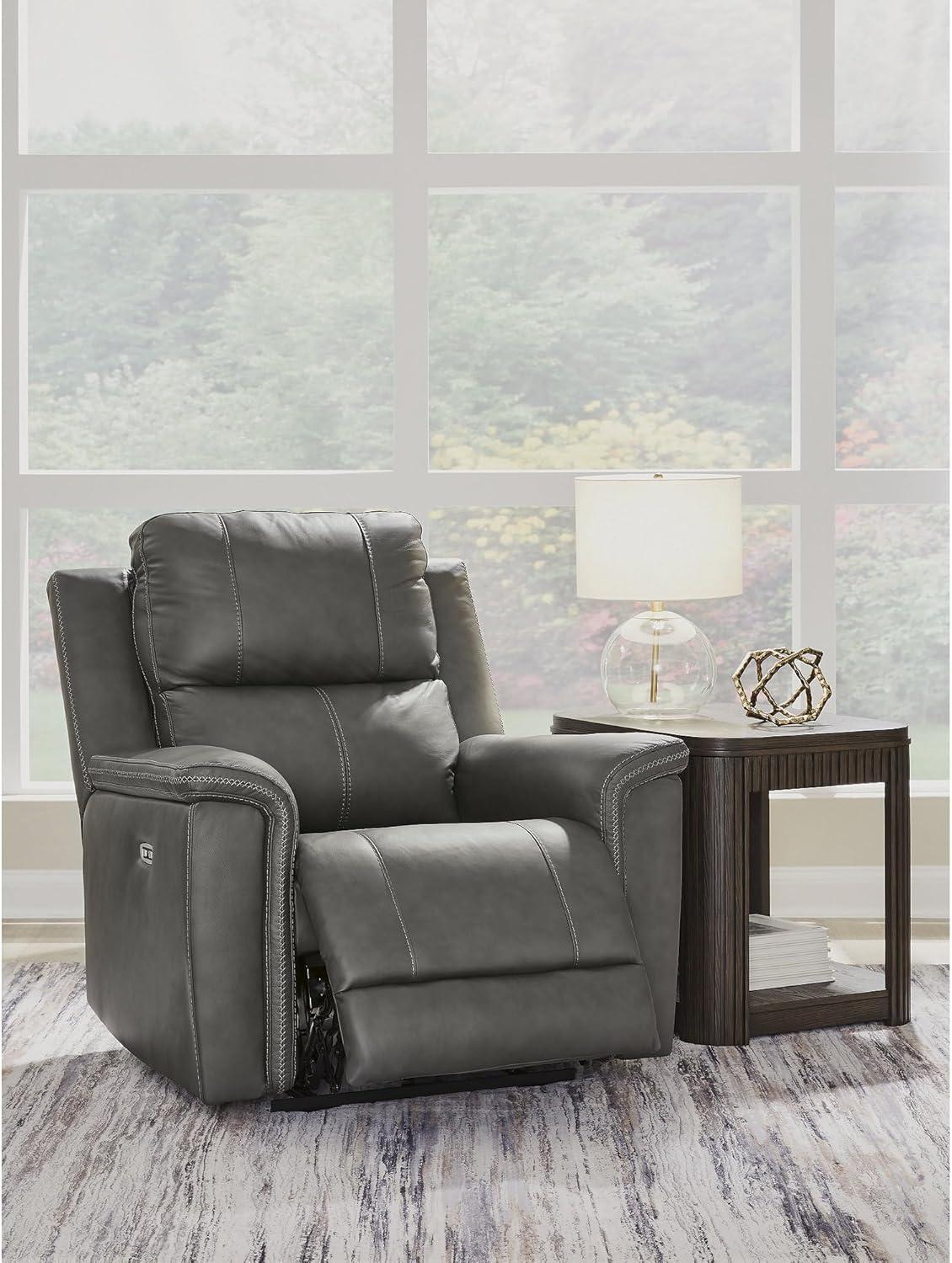 imageSignature Design by Ashley Burnley Urban Leather Match Wall Hugger Power Recliner Adjustable Headrest USB Charging Port and Storage Gray