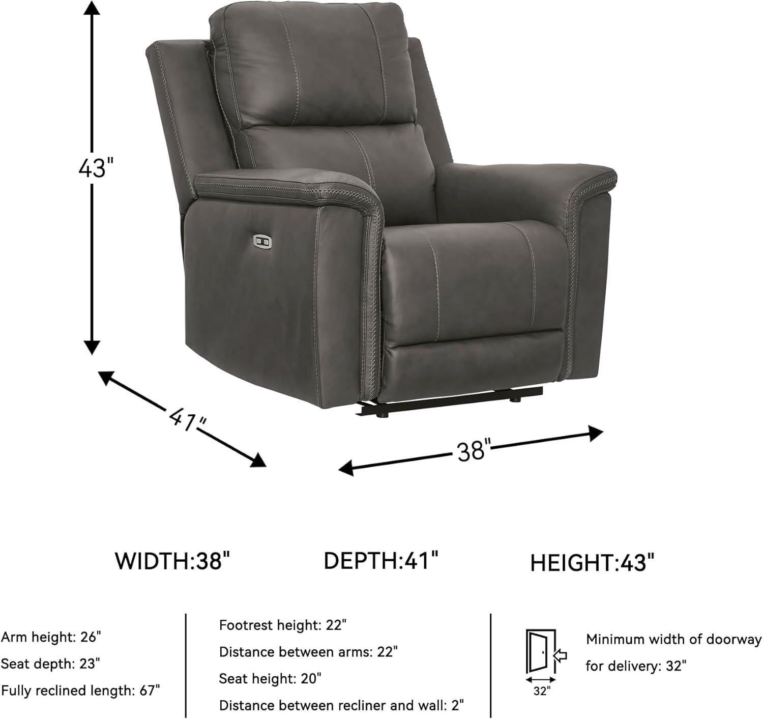 imageSignature Design by Ashley Burnley Urban Leather Match Wall Hugger Power Recliner Adjustable Headrest USB Charging Port and Storage Gray