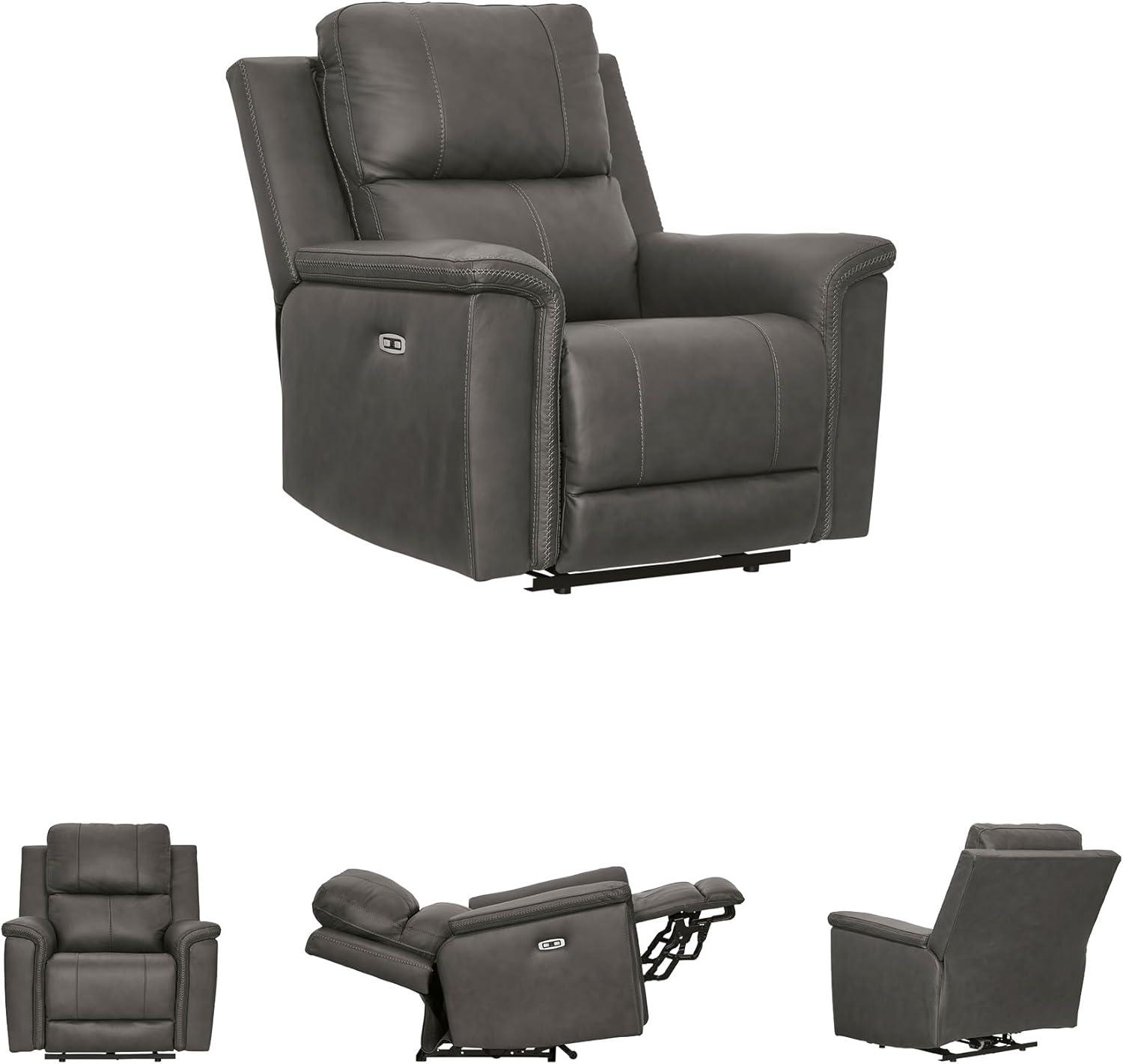 imageSignature Design by Ashley Burnley Urban Leather Match Wall Hugger Power Recliner Adjustable Headrest USB Charging Port and Storage Gray