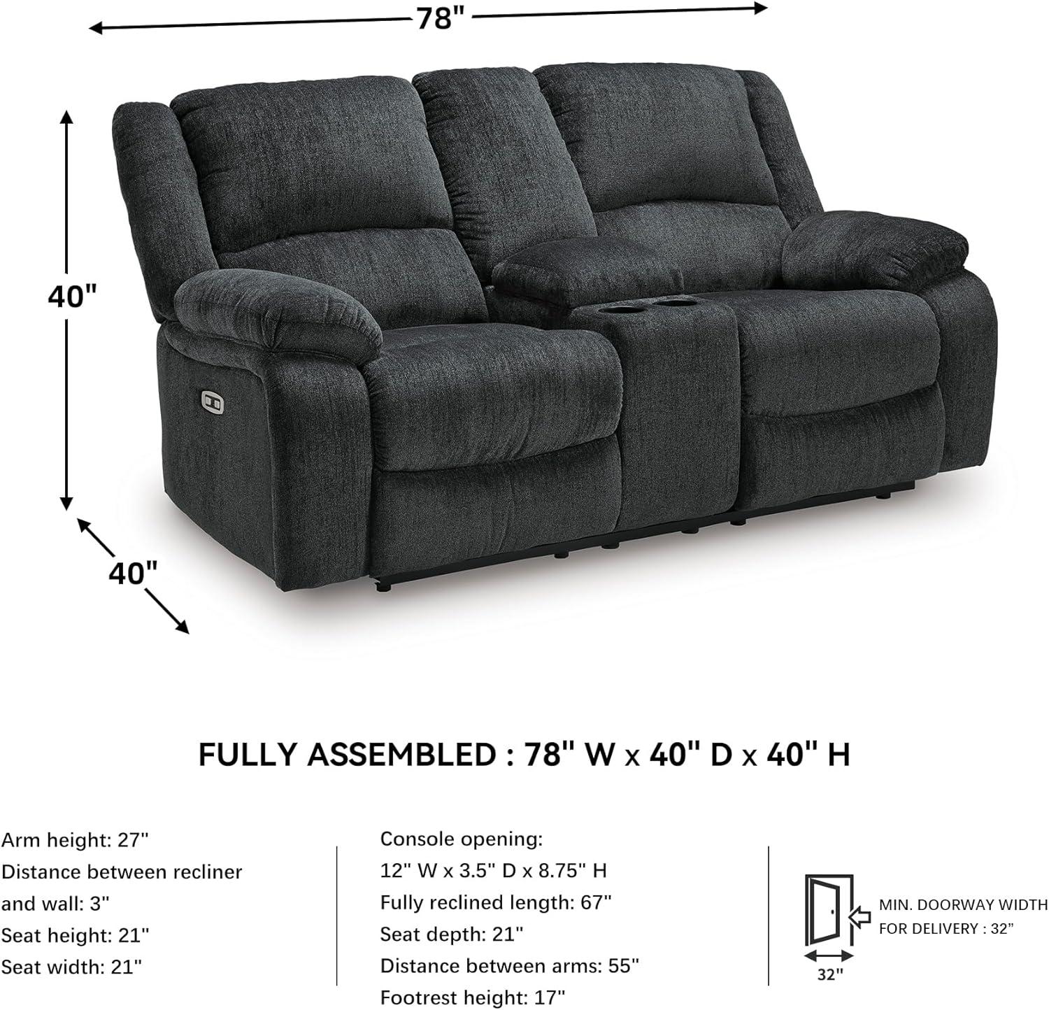 imageSignature Design by Ashley Draycoll Contemporary Reclining Loveseat with Storage Console and Cup Holders Pull Tab Reclining 21 Seat Height Dark GrayGrey