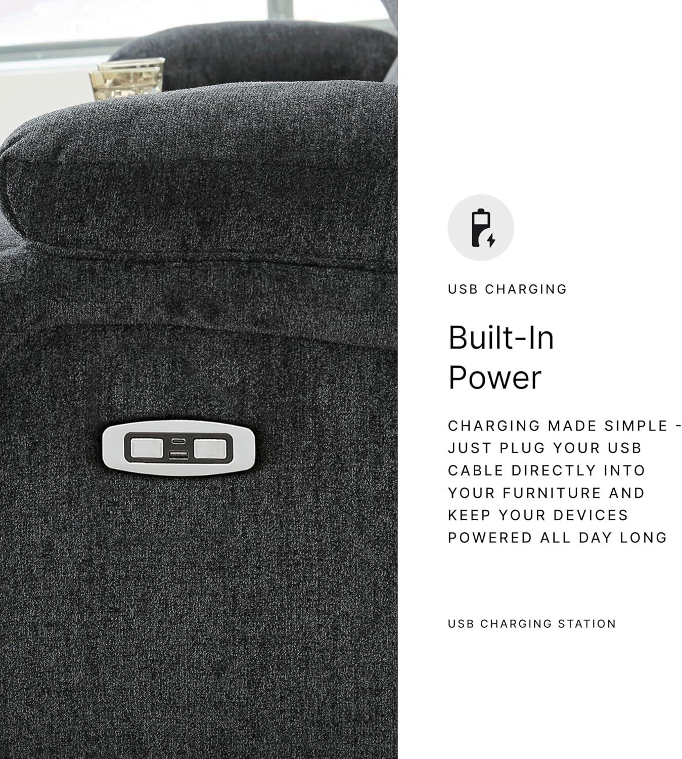 imageSignature Design by Ashley Draycoll Contemporary Reclining Loveseat with Storage Console and Cup Holders Pull Tab Reclining 21 Seat Height Dark GrayGrey
