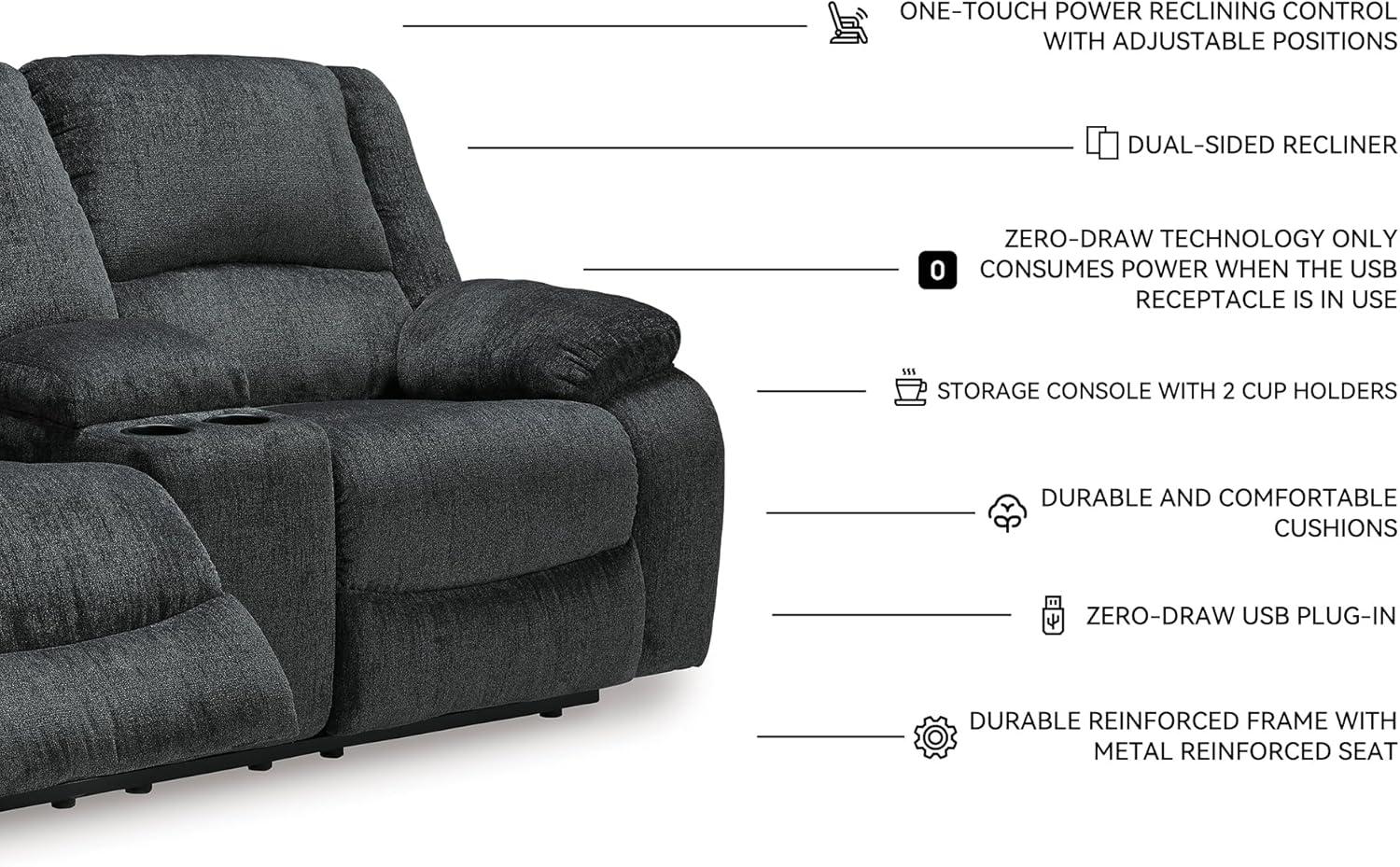 imageSignature Design by Ashley Draycoll Contemporary Reclining Loveseat with Storage Console and Cup Holders Pull Tab Reclining 21 Seat Height Dark GrayGrey