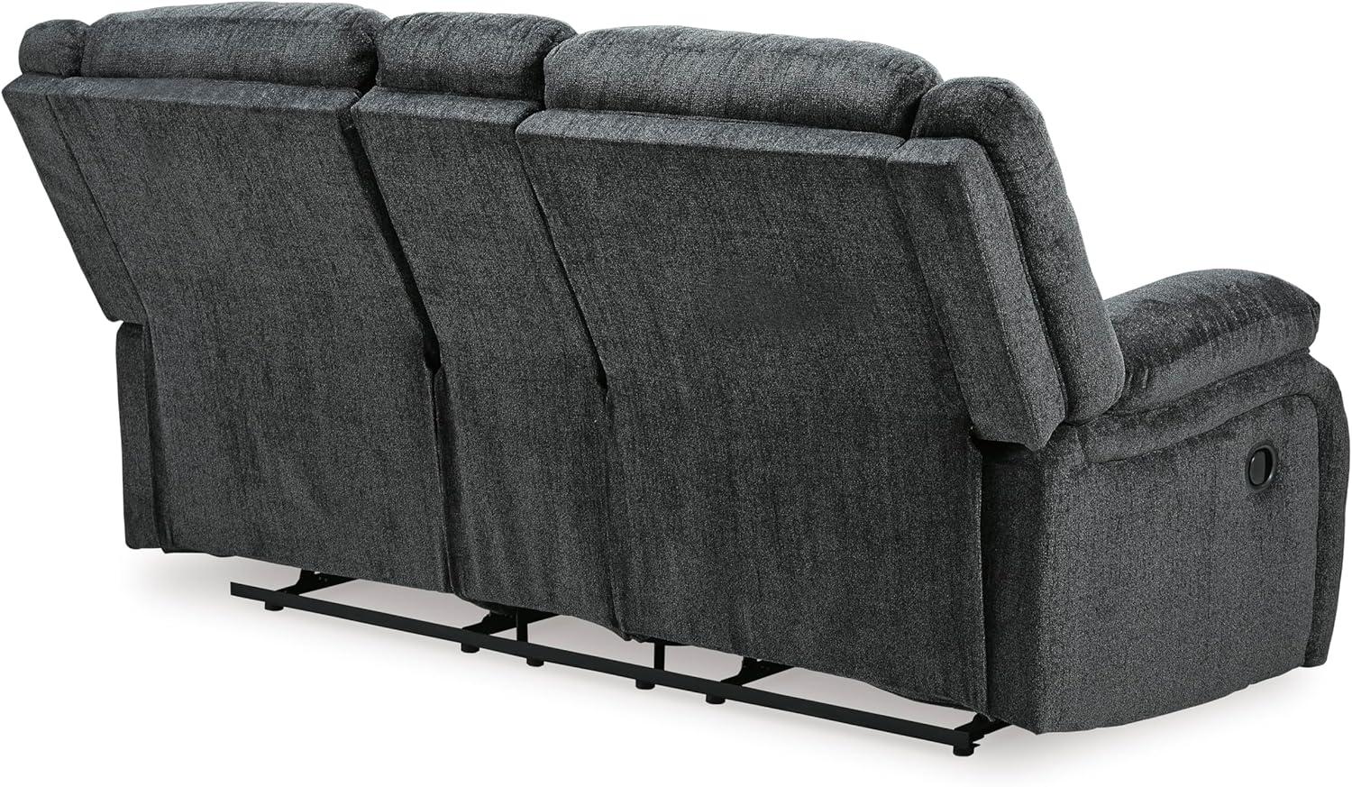 imageSignature Design by Ashley Draycoll Contemporary Reclining Loveseat with Storage Console and Cup Holders Pull Tab Reclining 21 Seat Height Dark GrayGrey