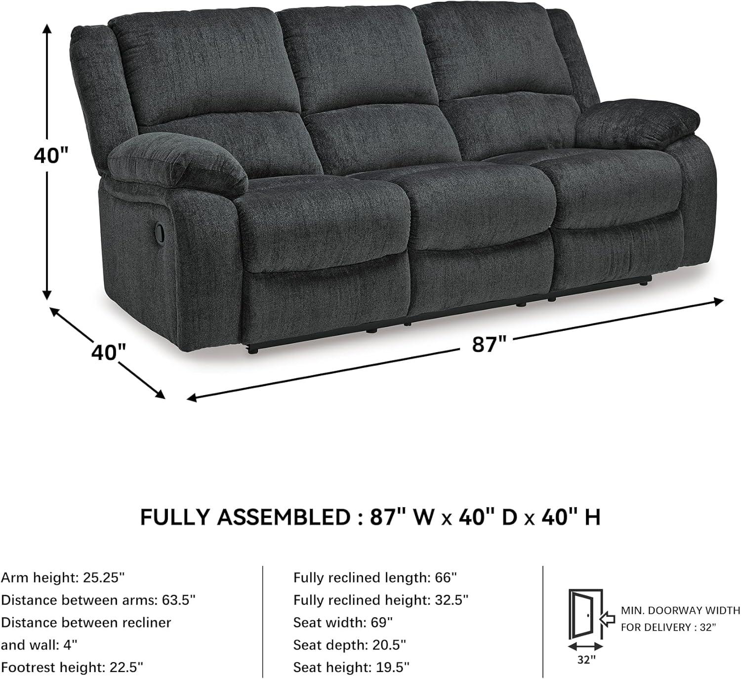 imageSignature Design by Ashley Draycoll Contemporary Reclining Loveseat with Storage Console and Cup Holders Pull Tab Reclining 21 Seat Height Dark GrayGrey