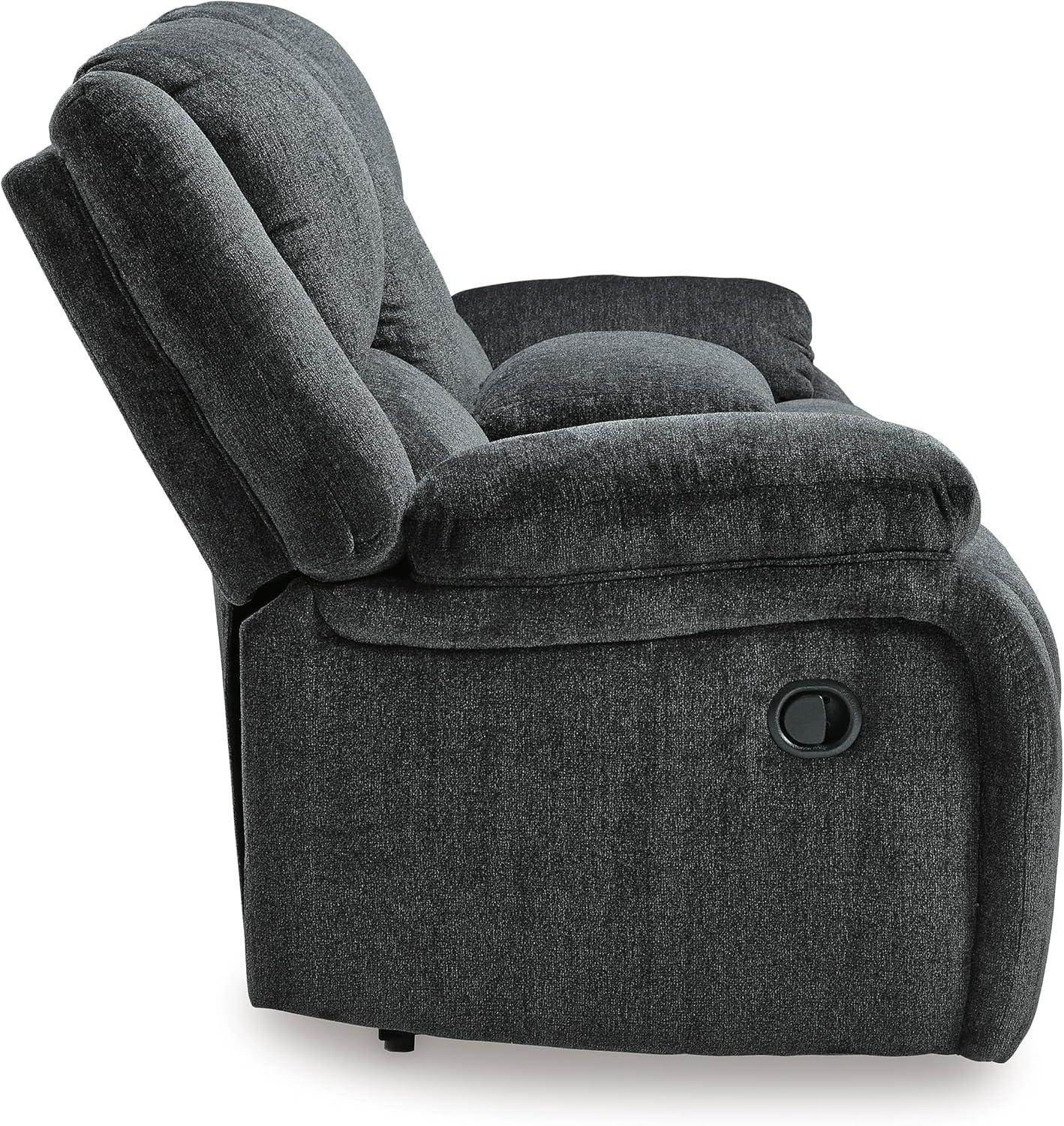 imageSignature Design by Ashley Draycoll Contemporary Reclining Loveseat with Storage Console and Cup Holders Pull Tab Reclining 21 Seat Height Dark GrayGrey