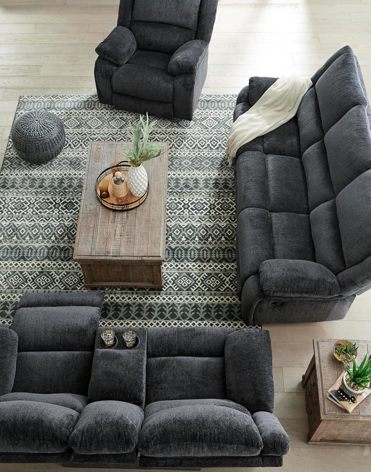 imageSignature Design by Ashley Draycoll Contemporary Reclining Loveseat with Storage Console and Cup Holders Pull Tab Reclining 21 Seat Height Dark GrayGrey