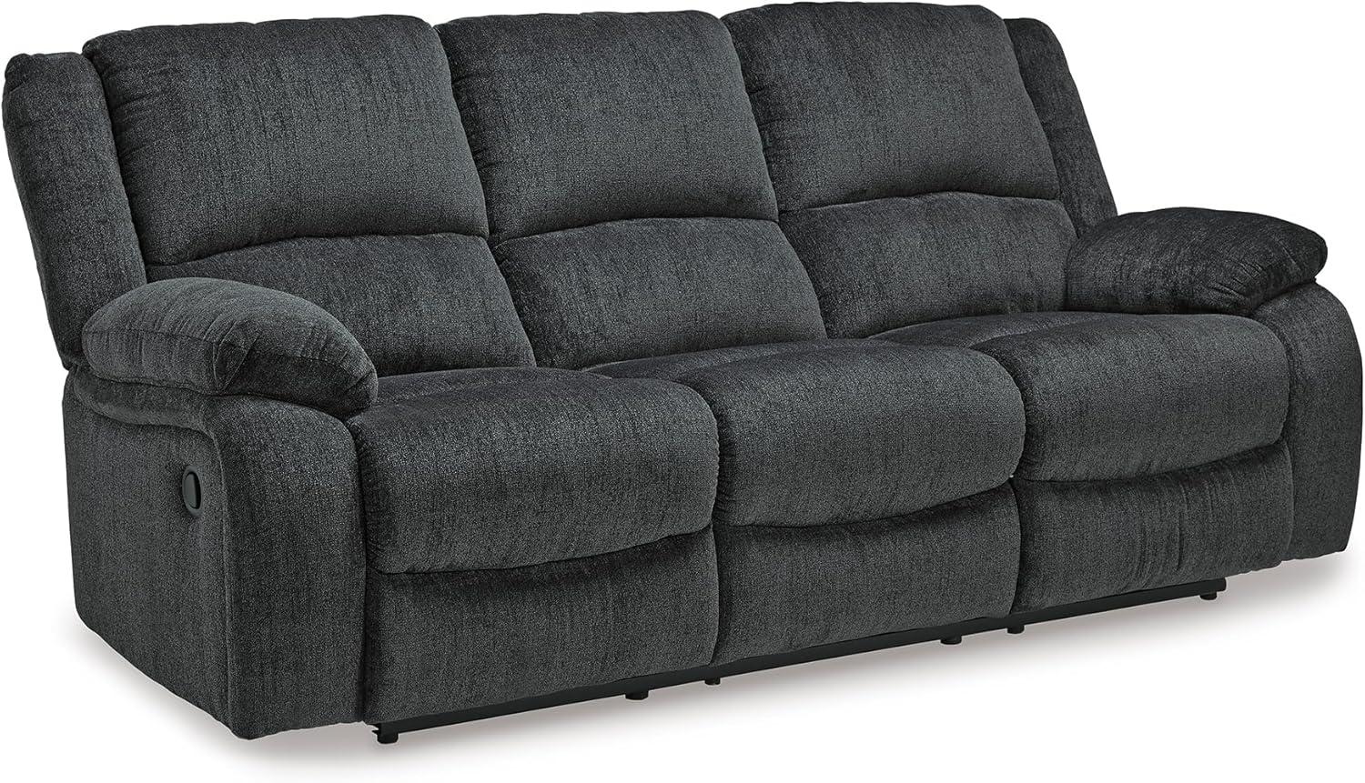 imageSignature Design by Ashley Draycoll Contemporary Reclining Loveseat with Storage Console and Cup Holders Pull Tab Reclining 21 Seat Height Dark GrayGrey