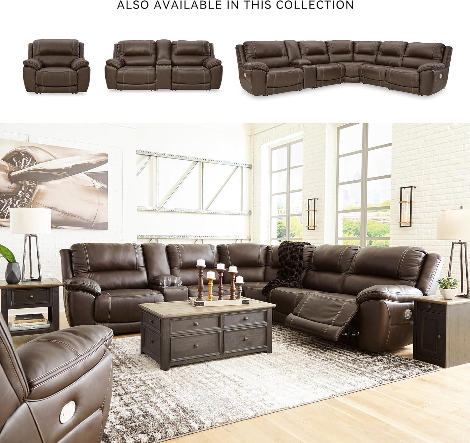 imageSignature Design by Ashley Dunleith Contemporary Leather Match Wall Hugger 3Piece Power Reclining Loveseat with Console Adjustable Headrest and USB Ports Dark Brown