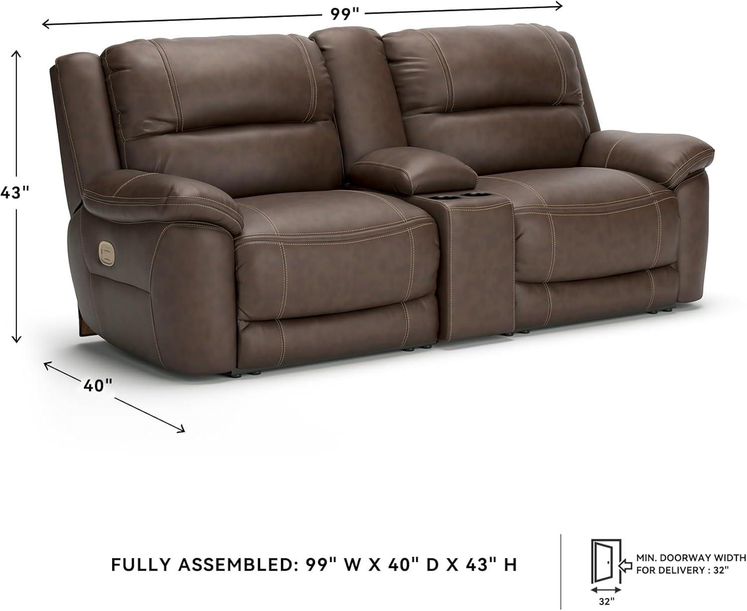 imageSignature Design by Ashley Dunleith Contemporary Leather Match Wall Hugger 3Piece Power Reclining Loveseat with Console Adjustable Headrest and USB Ports Dark Brown