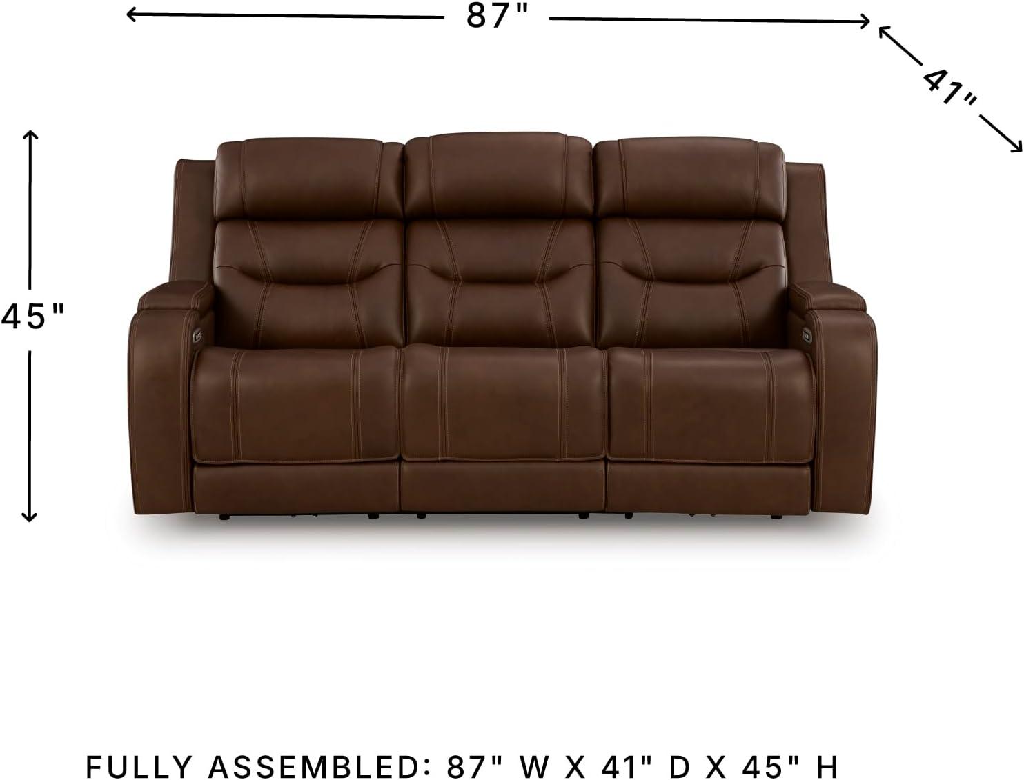 imageSignature Design by Ashley Guru Modern Leather Match Power Reclining Sofa with Audio Seating Drop Down Table Adjustable Headrest USB Charging Port and LED Light Dark BrownDark Brown