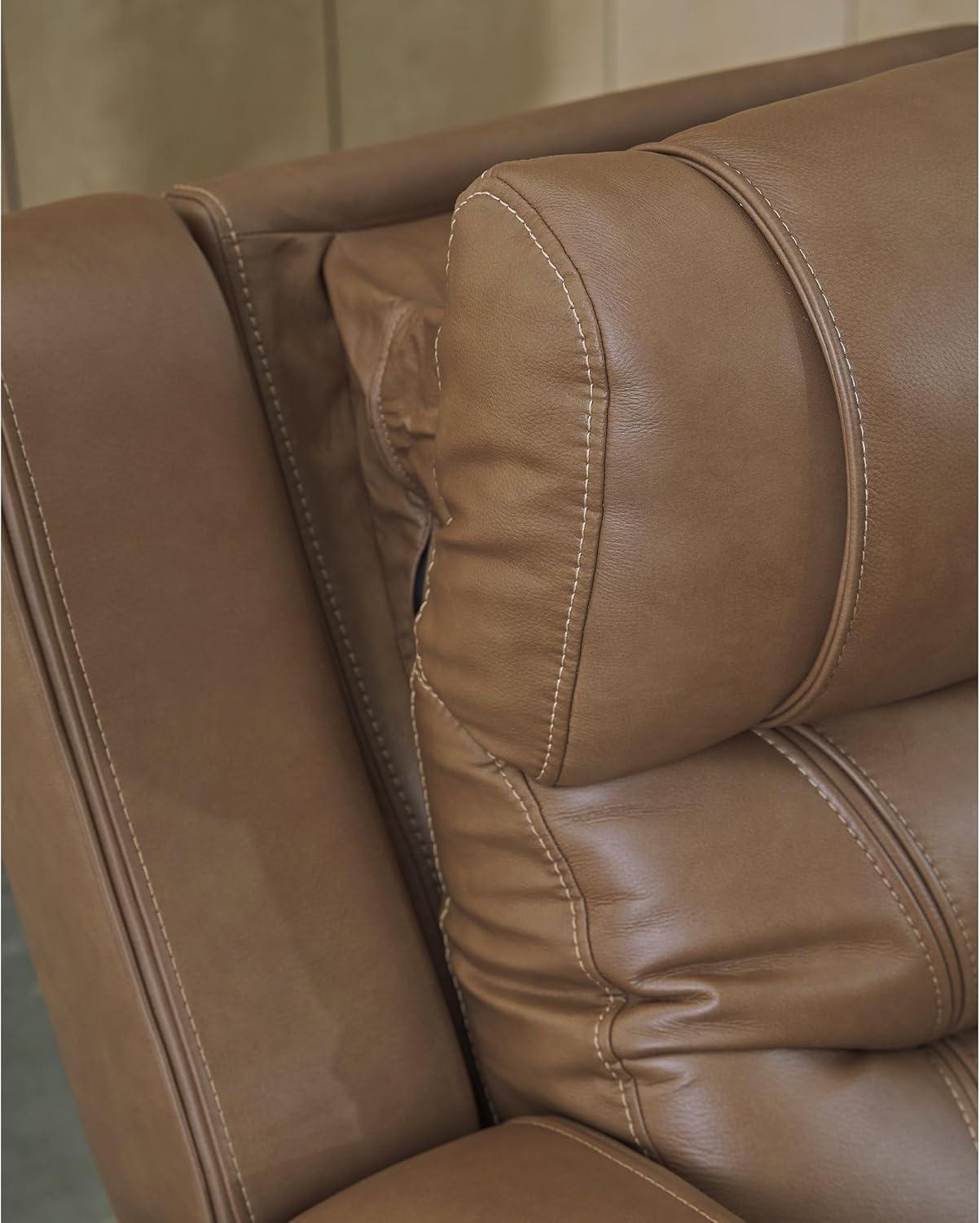 imageSignature Design by Ashley Guru Modern Leather Match Power Reclining Sofa with Audio Seating Drop Down Table Adjustable Headrest USB Charging Port and LED Light Dark BrownLight Brown