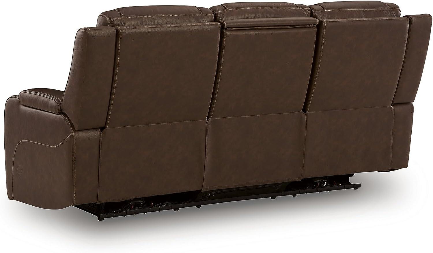 imageSignature Design by Ashley Guru Modern Leather Match Power Reclining Sofa with Audio Seating Drop Down Table Adjustable Headrest USB Charging Port and LED Light Dark BrownDark Brown